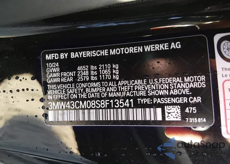 2025 BMW M240 I z USA, uszkodzony, nr VIN 3MW43CM08S8F13541